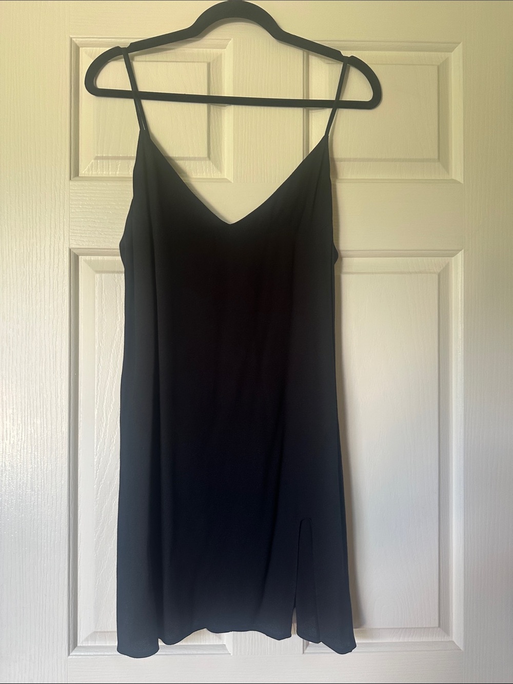 Reformation Black Satin Slip Dress with V-Neck and Thin Straps